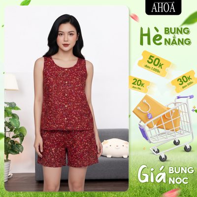 Đồ Lanh Nữ Mặc Nhà AHOA Quần Đùi Cổ Tròn, Đồ Bộ Tole Trung N...