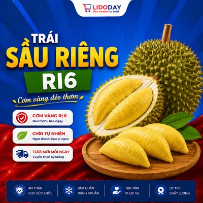 Sầu riêng Ri6 nguyên trái loại 1 Lidoday – Cơm vàng đậm, thơ...